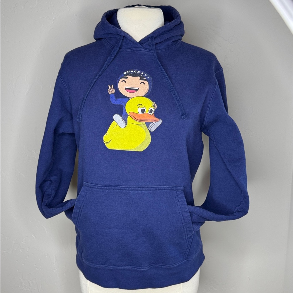 Blue Hoodie with Duck Quackity Graphic